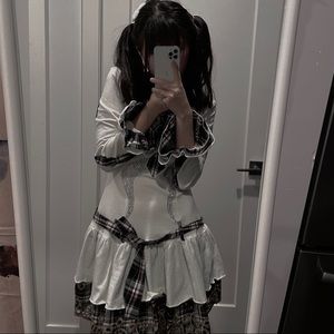 Plaid lace patchwork dress y2k